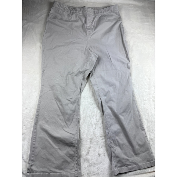 LL Bean Pants Pull On Size 18 Reg Khaki Wide Leg Stretch Hiking Travel - Picture 1 of 11